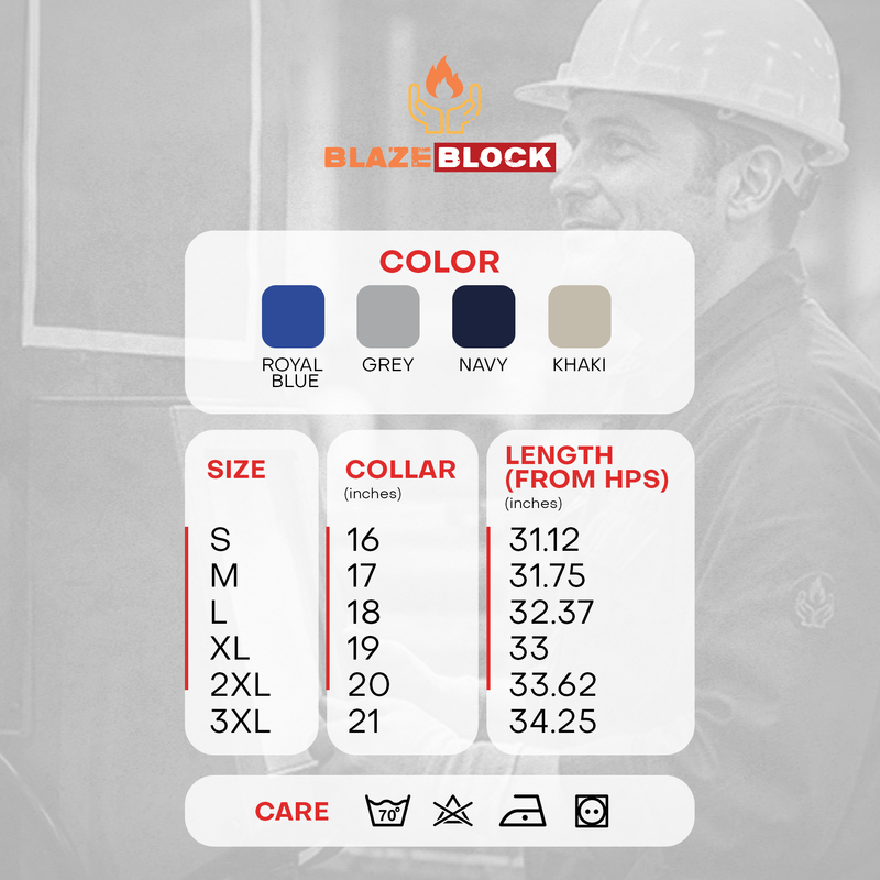 Size Chart for FR FRENCHY RUGGED SHIRT - ROYAL BLUE