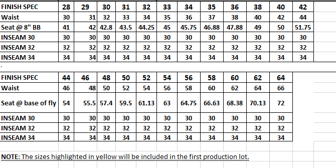 Size Chart for FR STRETCHABLE ELIF CARGO PANTS - NAVY