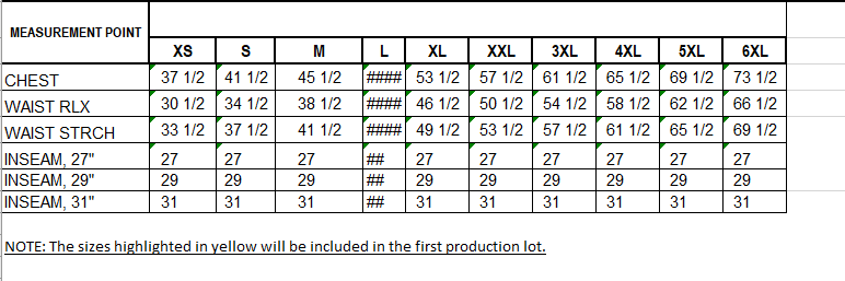 Size Chart for FR T.S COVERALL (BASIC) - Royal Blue