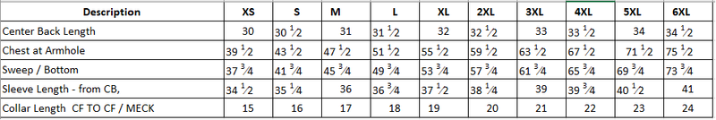 Size Chart for FR FRENCHY RUGGED SHIRT - GREY